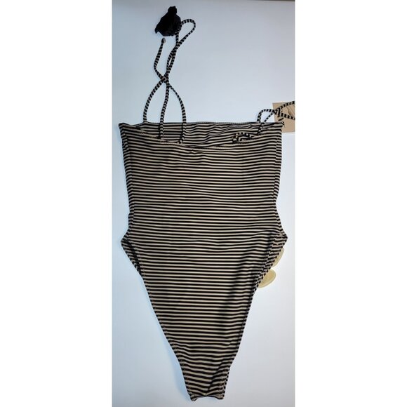 SAME LOS ANGELES One Piece Swimsuit Womens Stripped Sz Medium Flower Beige Blue - Picture 7 of 9